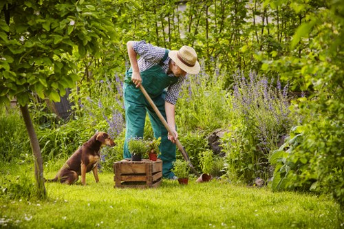 Training session with gardeners learning equipment safety